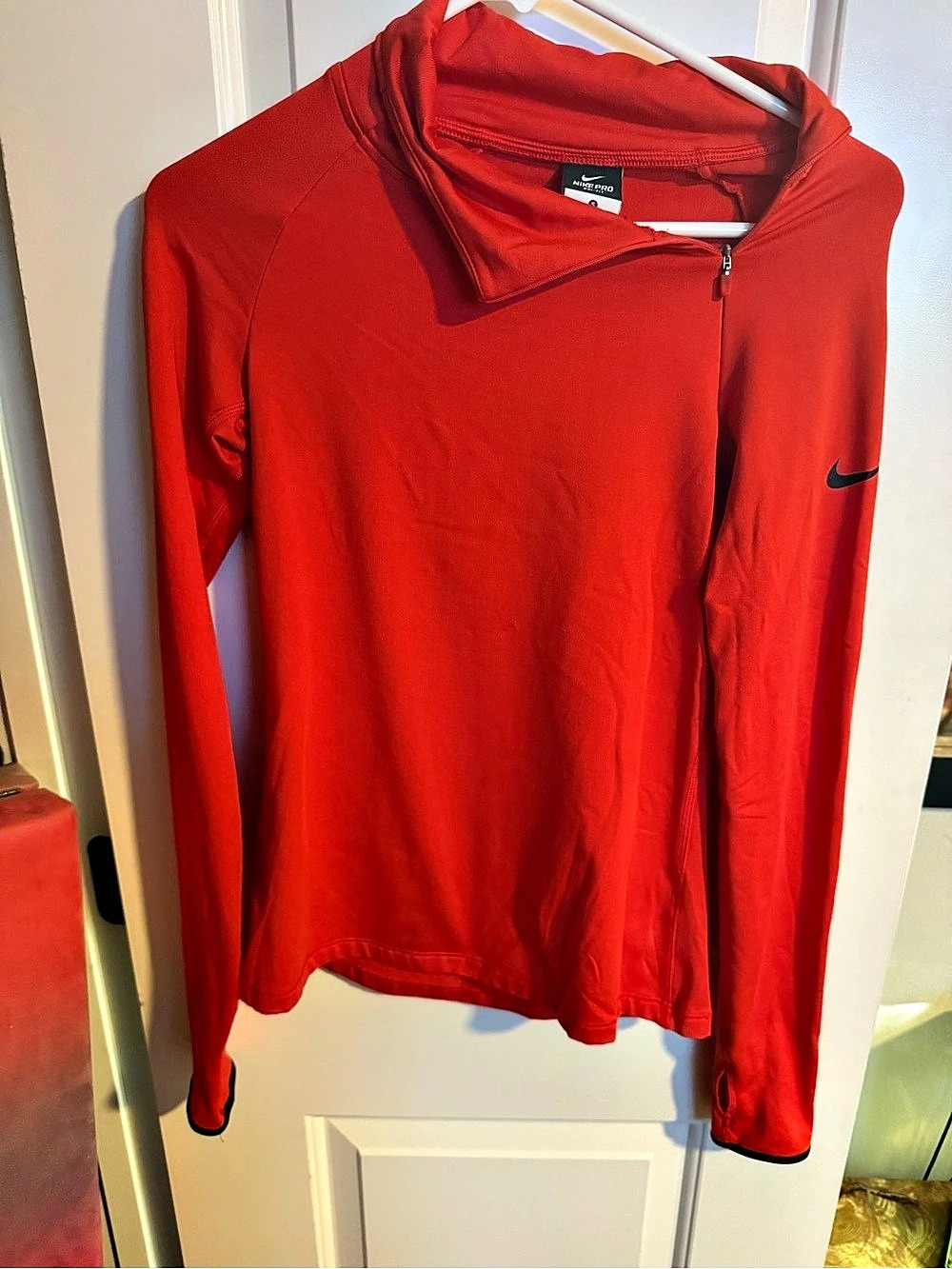 Nike Pro Dri-FIT Long Sleeve Quarter-Zip in Red Size Small